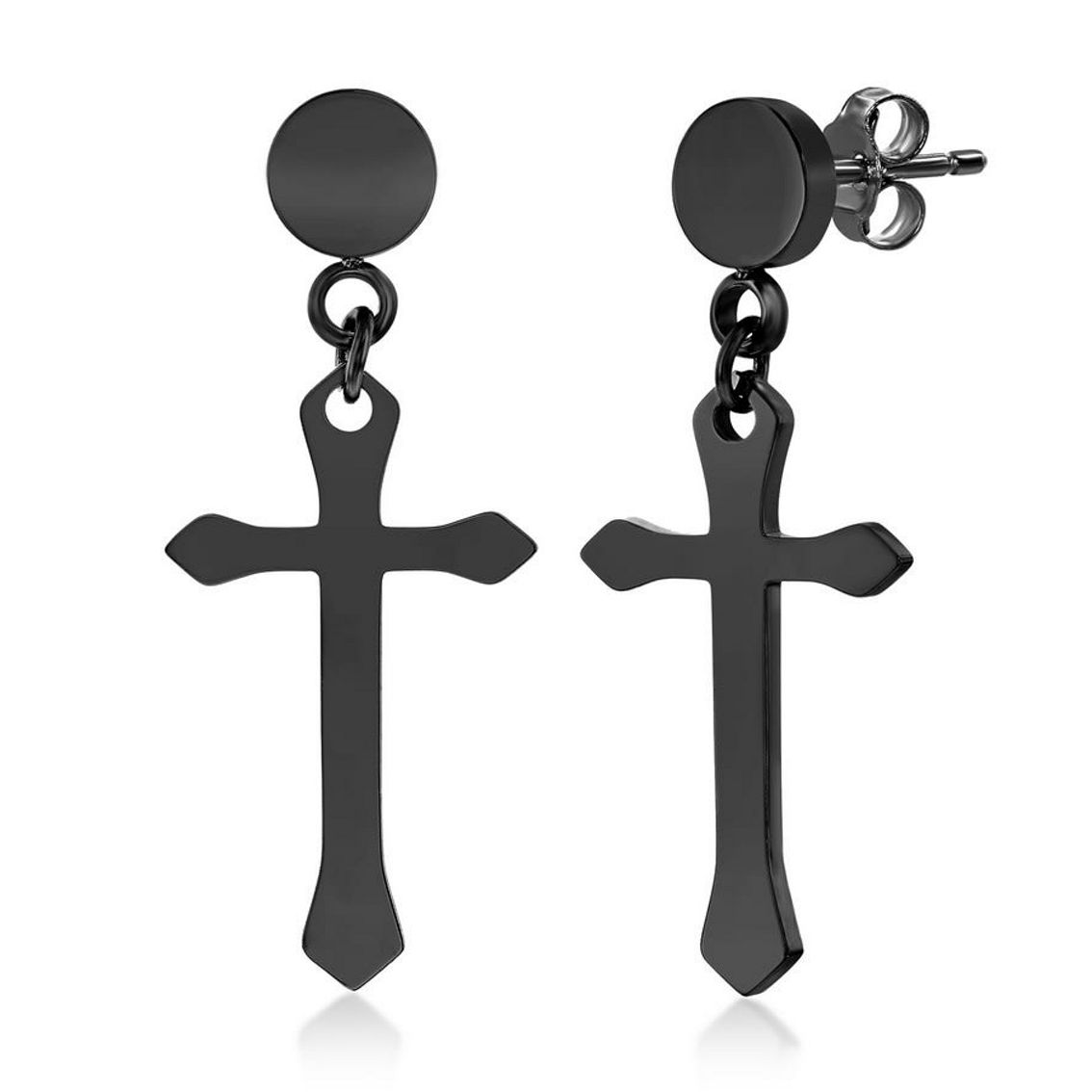 Metallo Stainless Steel Polished Cross Earrings - Black Plated - Image 1 of 2
