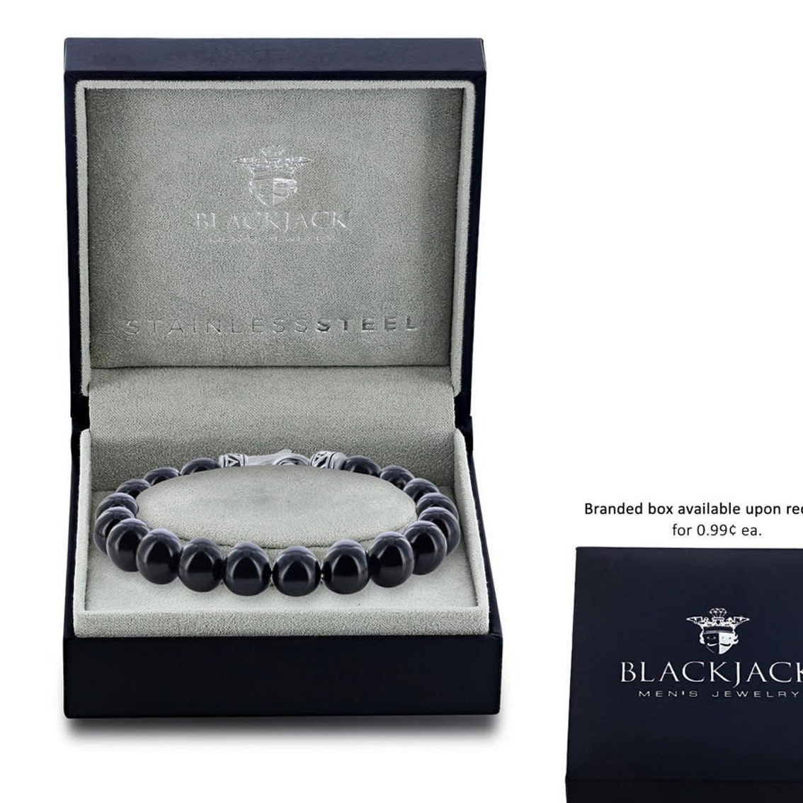 Metallo Stainless Steel Genuine Onyx 10mm Bead Bracelet - Image 2 of 3