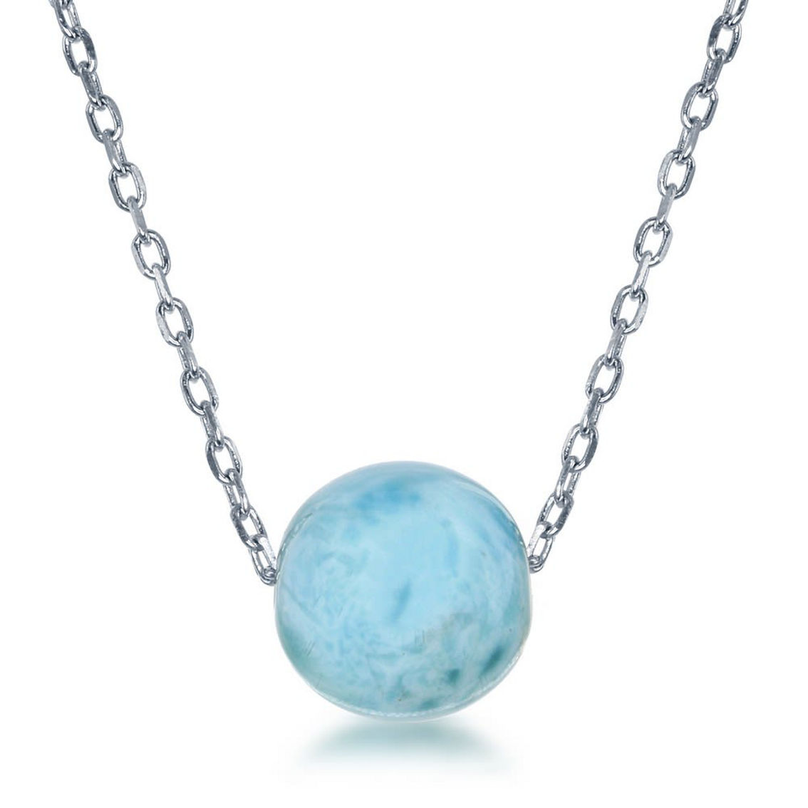 Caribbean Treasures Sterling Silver 10MM Round Larimar Bead Necklace
