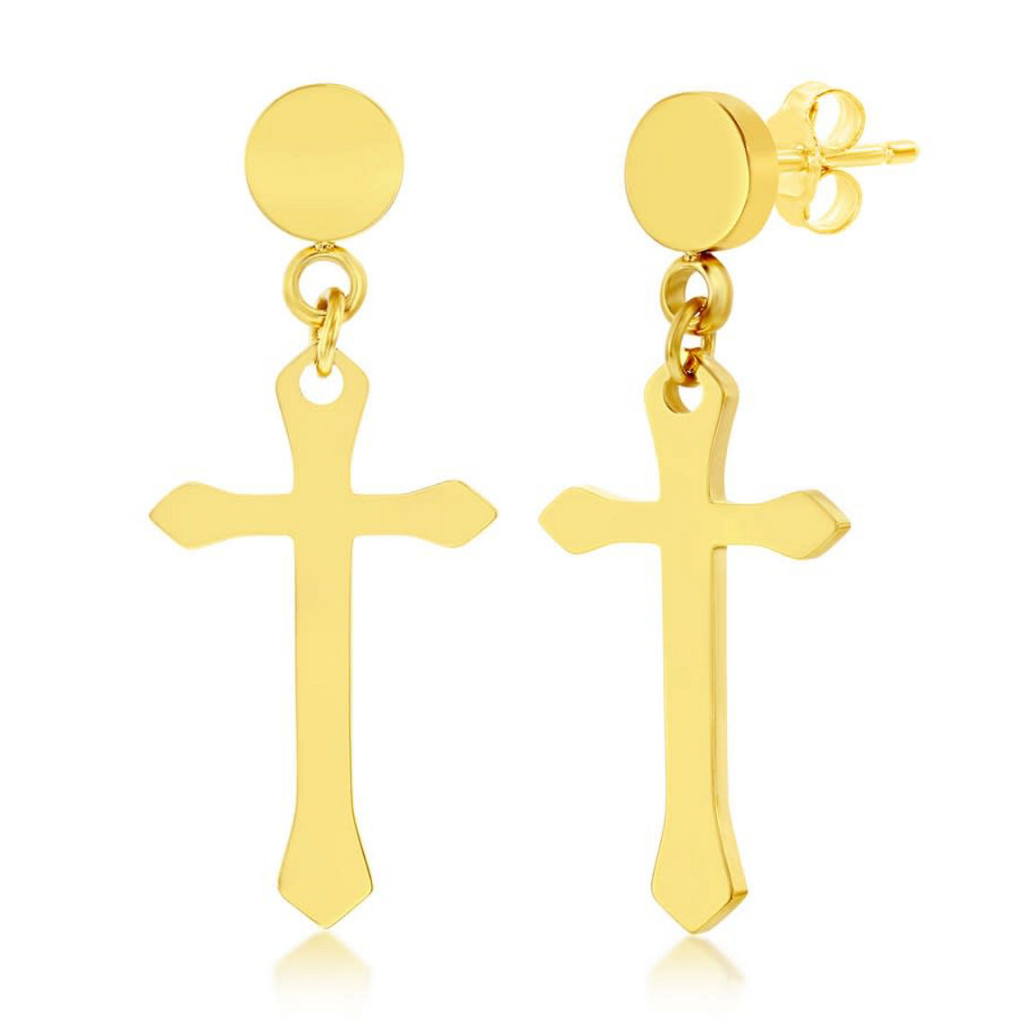 Metallo Stainless Steel Polished Cross Earrings - Gold Plated