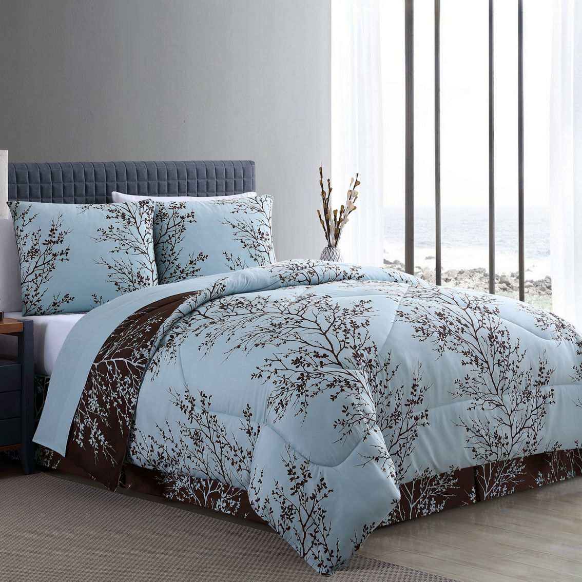 VCNY Home Blue and Chocolate Leaf Bed-in-a-Bag Comforter Set - Image 2 of 5