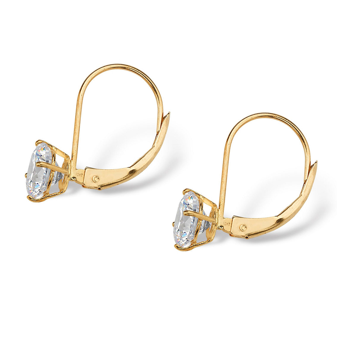 PalmBeach 2.15 TCW Round Cubic Zirconia 10k Yellow Gold Lever-Back Drop Earrings - Image 2 of 4