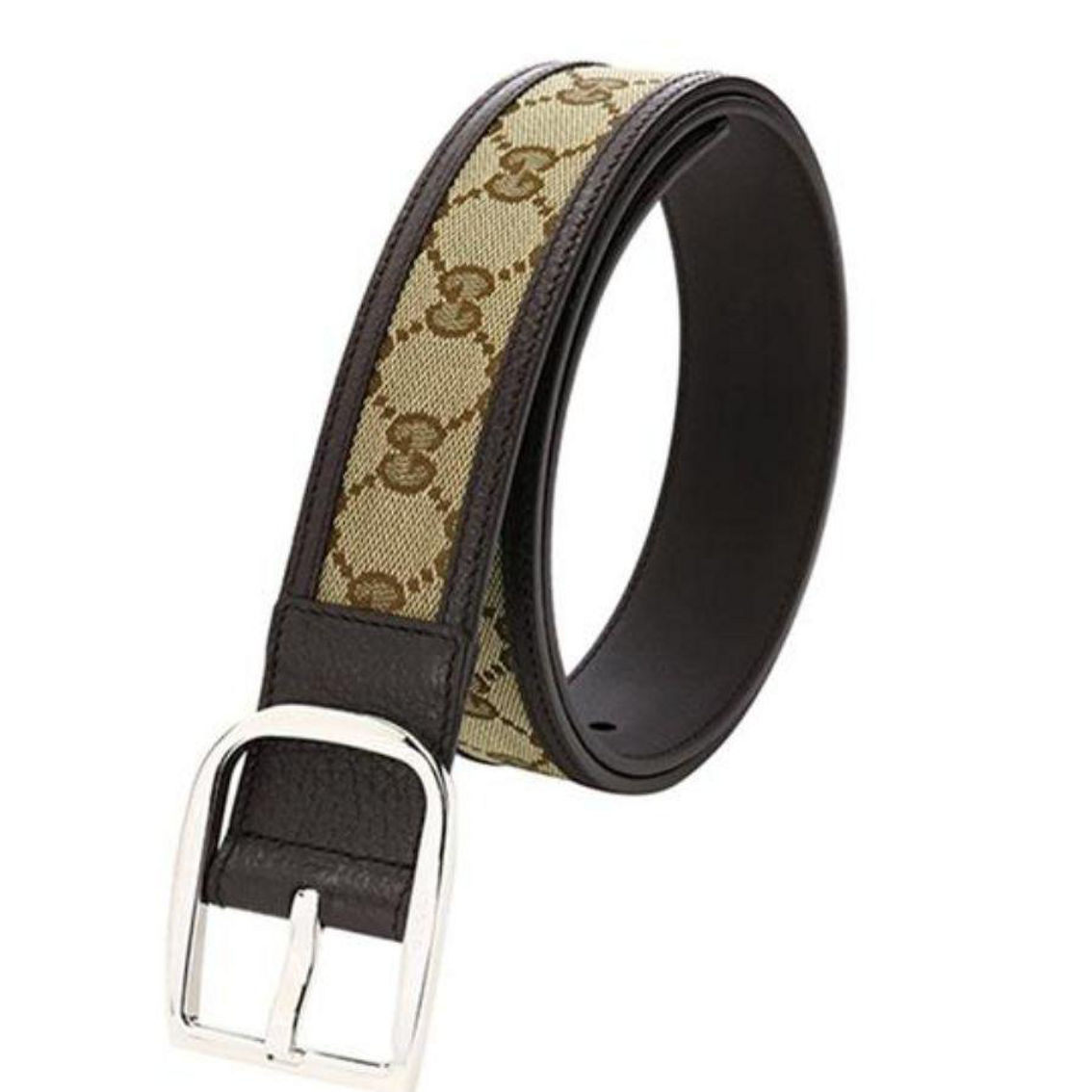 Gucci Mens GG Brown and Beige Size 36/90 Canvas Leather Trim Belt (New) - Image 3 of 5