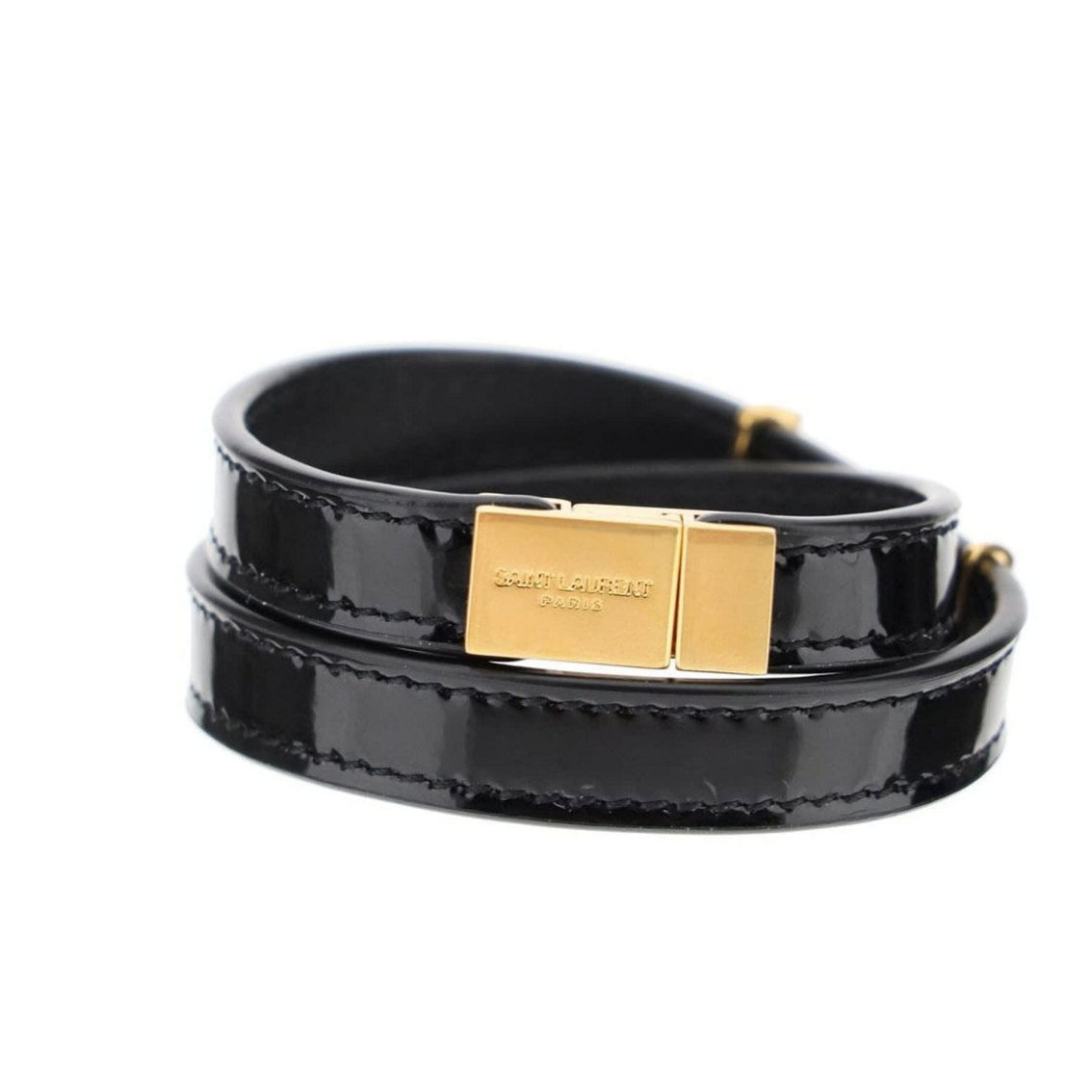 Saint Laurent Opyum Black Patent Leather Double Wrap Bracelet (New) - Image 5 of 5