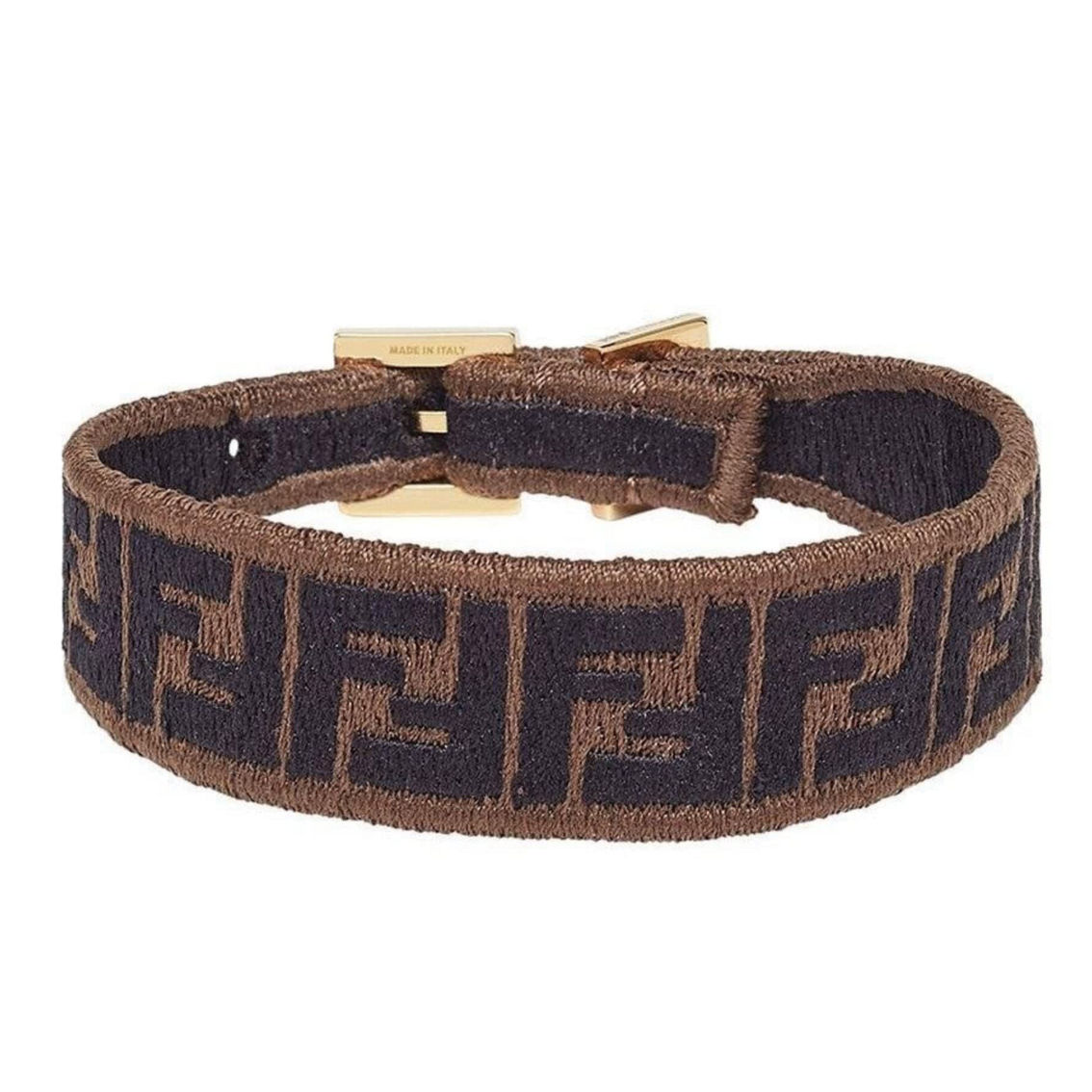 Fendi FF Embroidered Brown Cyber Blue Kit Bracelet (New) - Image 2 of 5