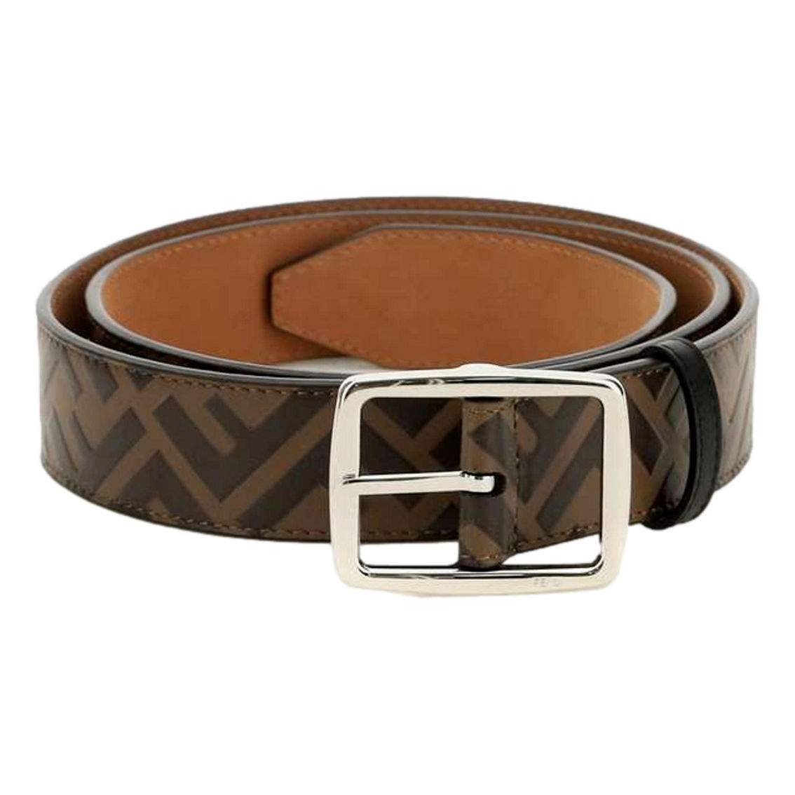 Fendi FF Zucca Monogram Buckle Belt Size 90 Brown Calf Leather Silver (New) - Image 2 of 5