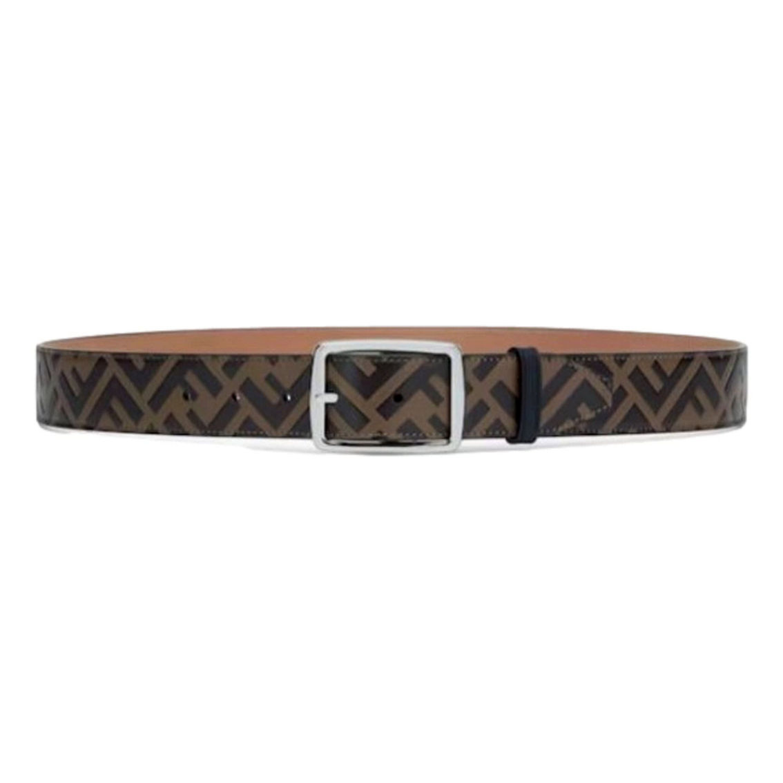 Fendi FF Zucca Monogram Buckle Belt Size 90 Brown Calf Leather Silver (New) - Image 3 of 5