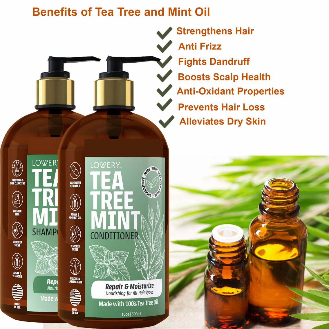 Lovery Tea Tree Mint Shampoo and Conditioner Gift Set, Made in USA, 32 oz. - Image 2 of 5