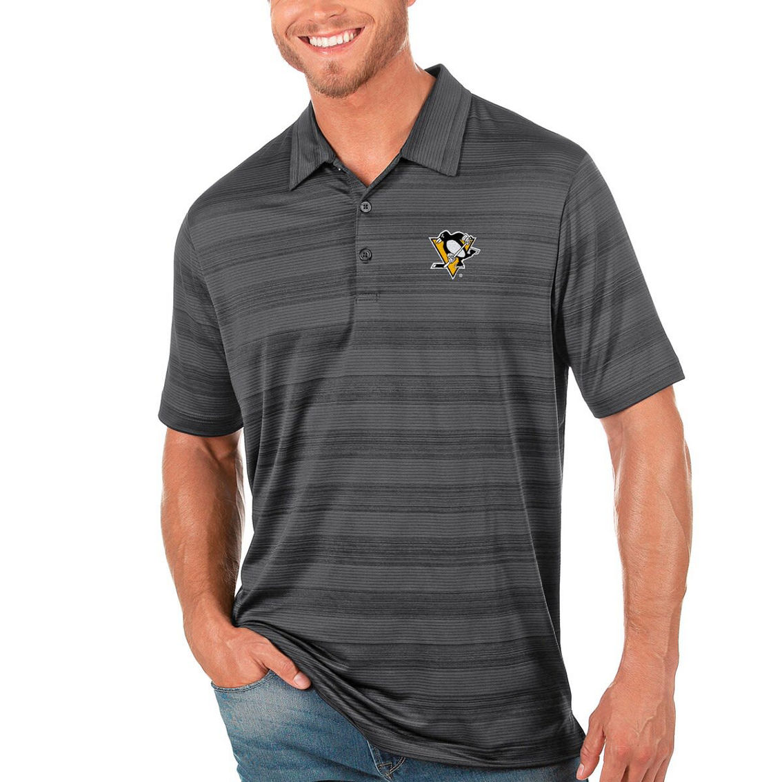 Antigua Men's Charcoal Pittsburgh Penguins Compass Polo - Image 2 of 2