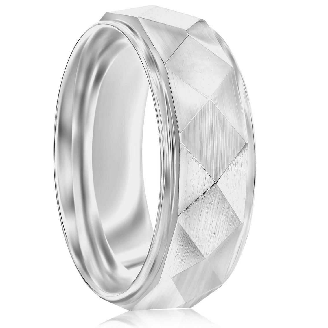 Metallo High Polished Diamond Design Faceted Tungsten Ring - Image 2 of 3