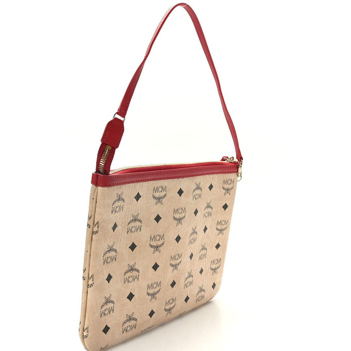 MCM Visetos Liz Shopper Tote Pouch Beige Ruby Red (Pre-Owned) - Image 3 of 5