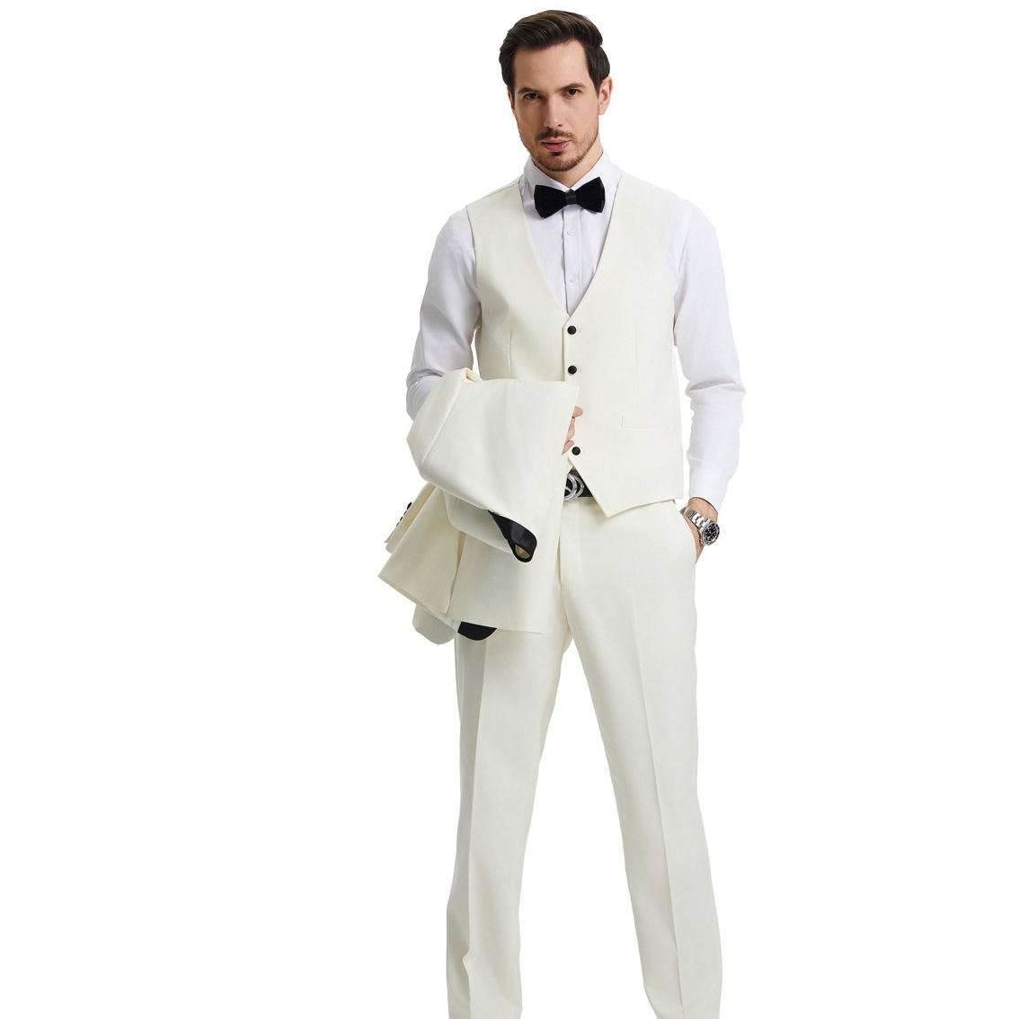 Stacy Adams Hybrid Fit 3 PC Solid Tuxedo Set w/ Satin Shawl Collar - Image 2 of 5