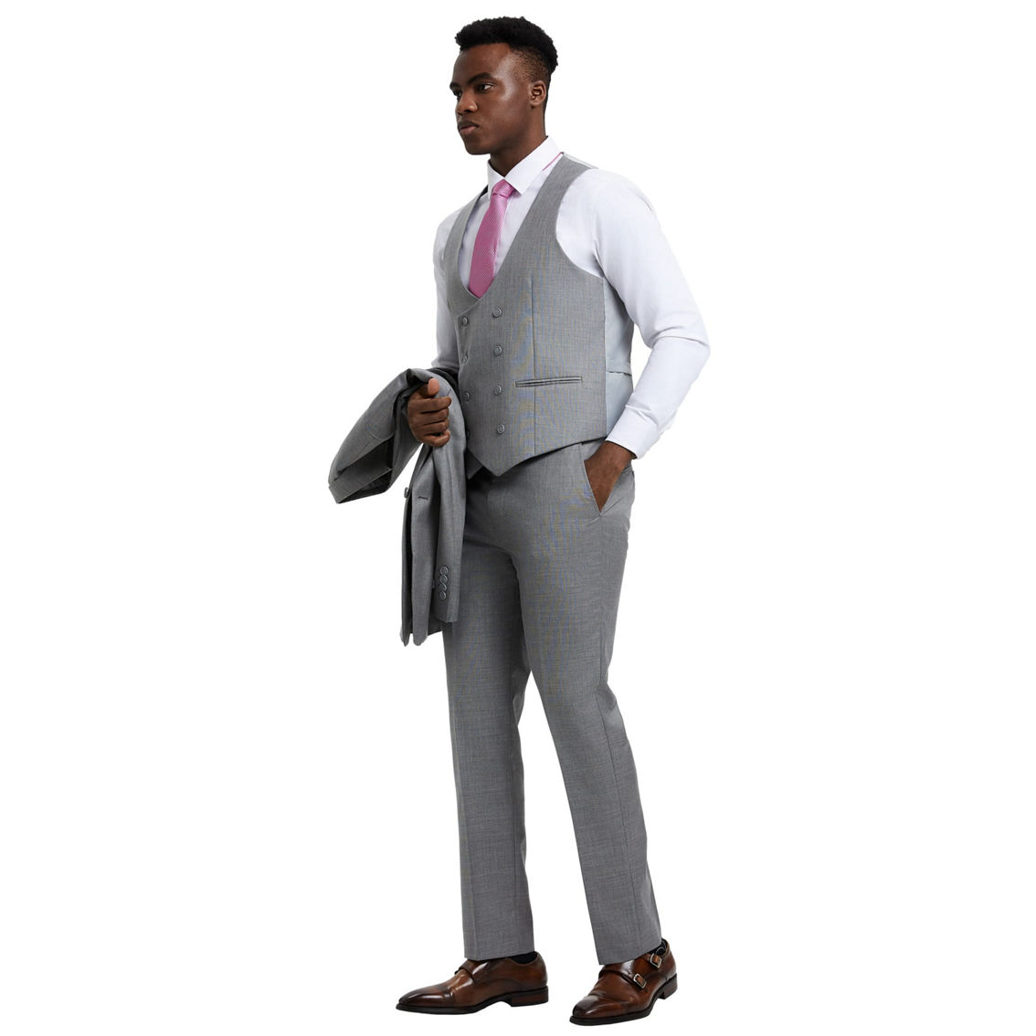 Stacy Adams Hybrid Fit 3 Piece Suit Set Sharkskin w/ Expandable Waistband - Image 2 of 5