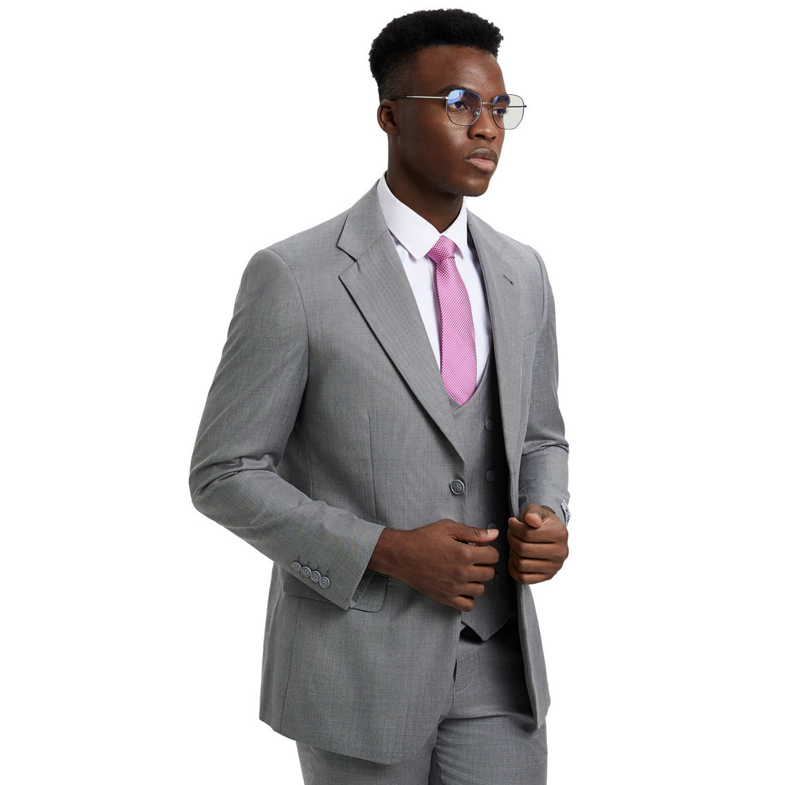 Stacy Adams Hybrid Fit 3 Piece Suit Set Sharkskin w/ Expandable Waistband - Image 3 of 5