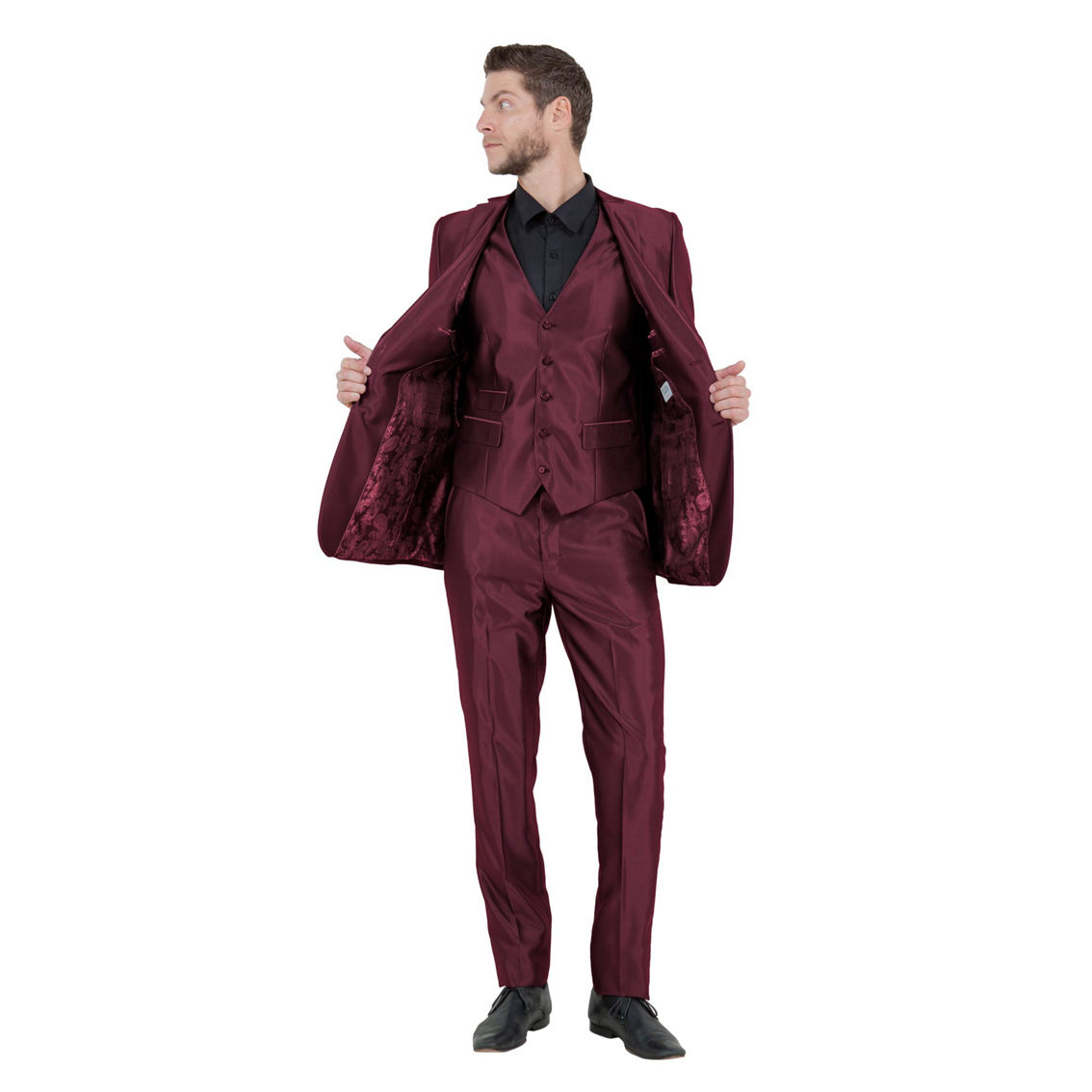 Tazzio Slim Fit 3pc Sharkskin Suit Set - Image 4 of 5