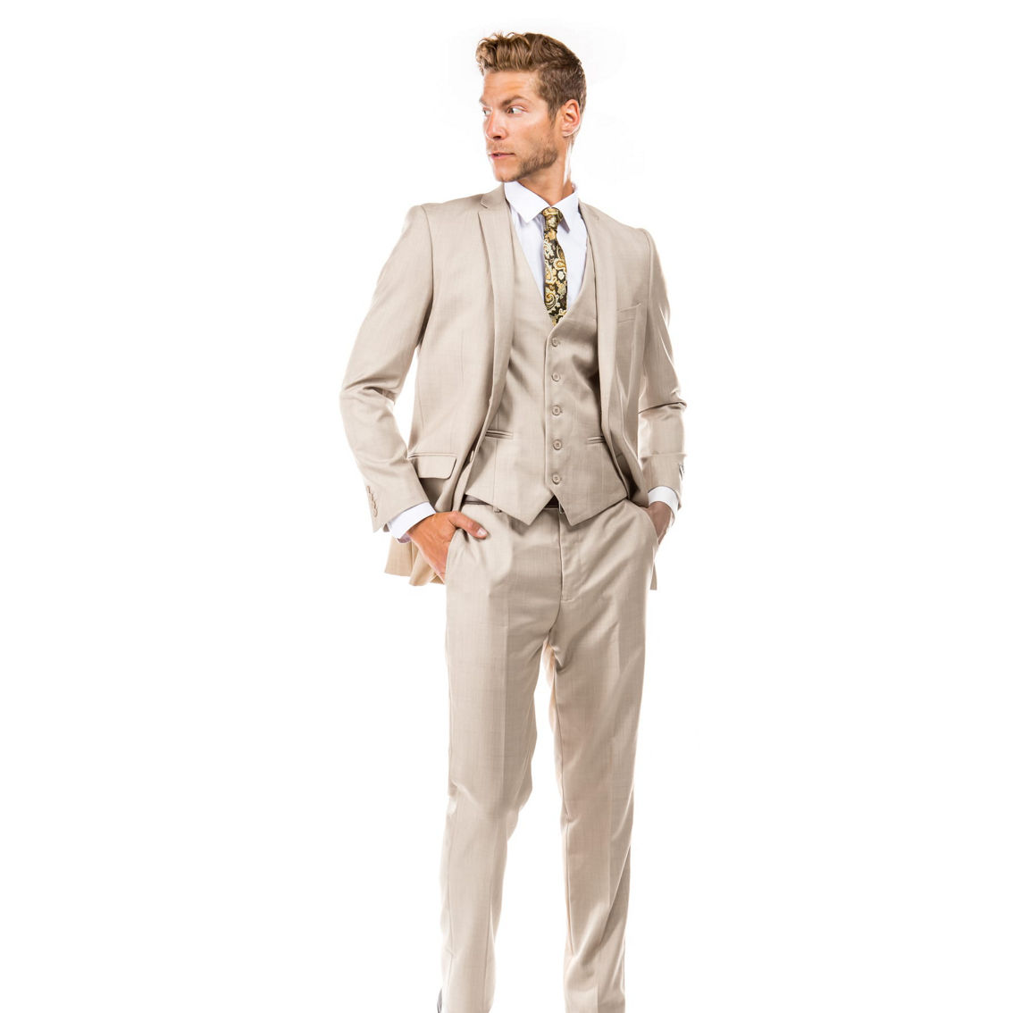 Tazzio 3pc Slim Fit Sharkskin Suit Set - Image 4 of 5