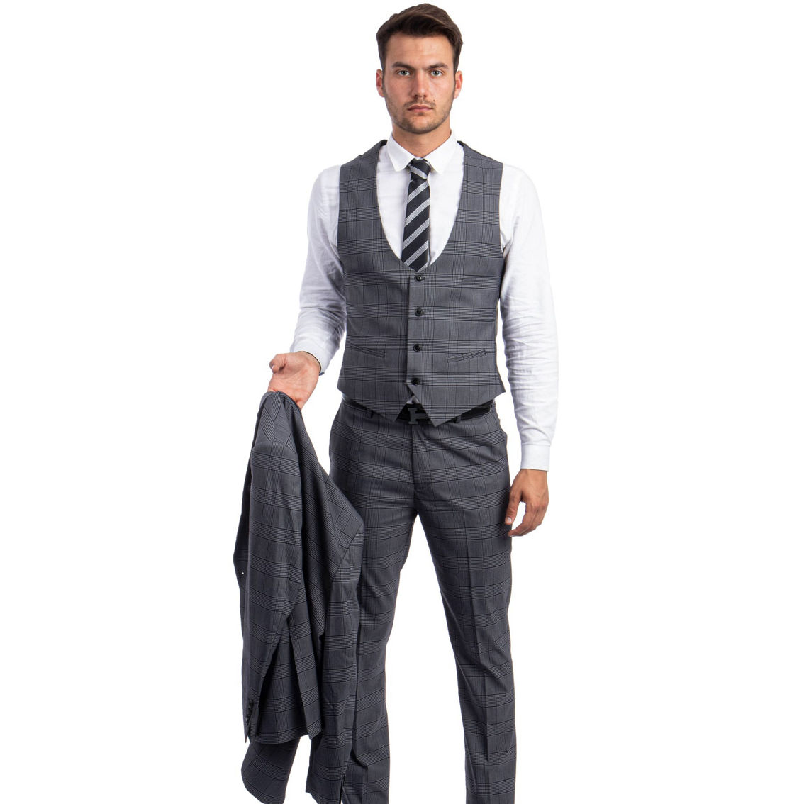 Tazzio Ultra-Slim 3PC Plaid Suit Set - Image 4 of 5