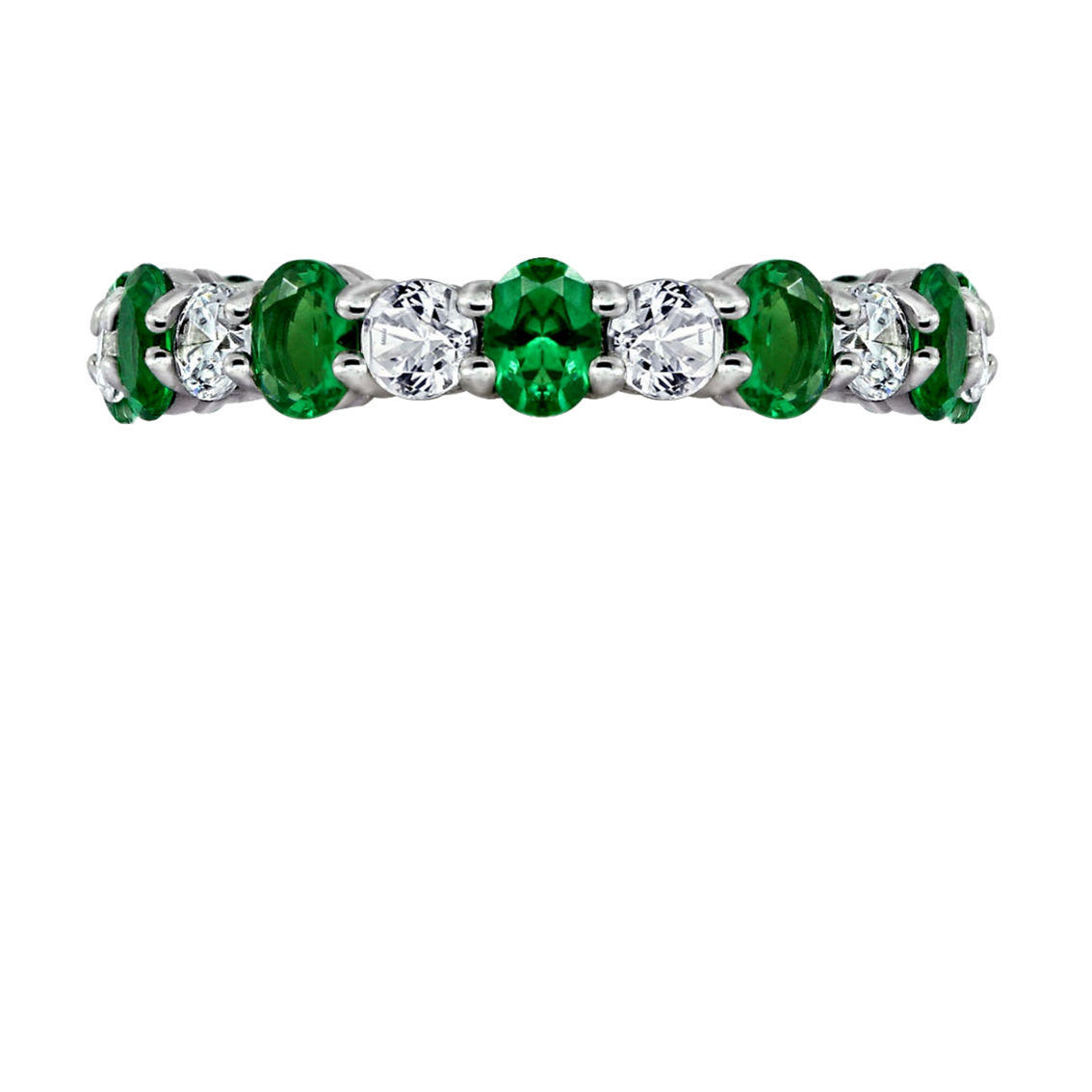 Kiera Rohdium Plated Sterling Silver Created Emerald Eternity Band Ring - Image 2 of 2