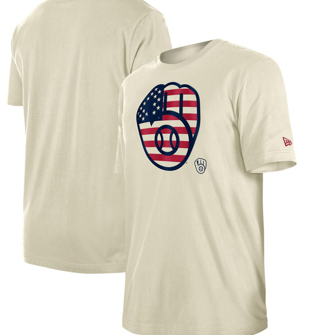 New Era Men's Cream Milwaukee Brewers Americana Flag Fill T-Shirt - Image 2 of 4