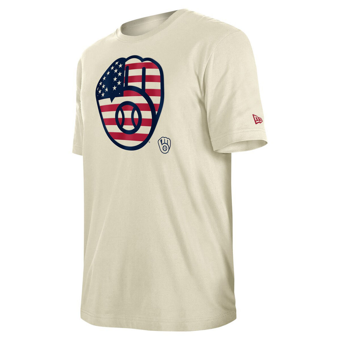 New Era Men's Cream Milwaukee Brewers Americana Flag Fill T-Shirt - Image 3 of 4