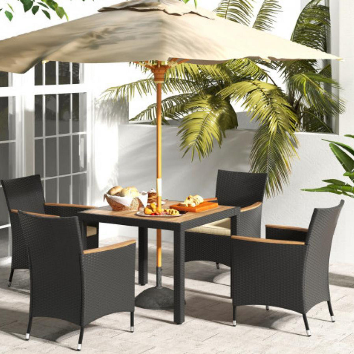 5 Pieces Patio Dining Table Set for 4 with Umbrella Hole - Image 2 of 2