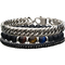 INOX Stainless Steel Multi Bead, Black Leather, Curb Bracelet Set - Image 1 of 2