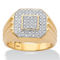 Men's Round Diamond Ribbed Octagon Ring 1/10 TCW in Solid 10k Yellow Gold - Image 1 of 5