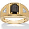 Genuine Emerald-Cut Onyx and Diamond Accent Men's Ring in Solid 10k Yellow Gold - Image 1 of 5