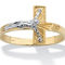 Two-Tone Textured Solid 10k Yellow and White Gold Horizontal Crucifix Ring - Image 1 of 5